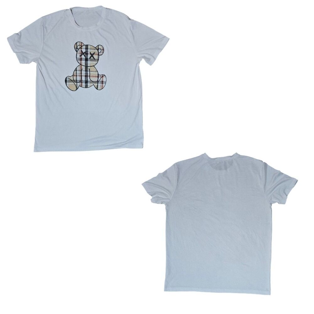 Bear Graphic Printed Short Sleeves T-shirt White XL